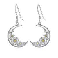 TOUPOP Sterling Silver Moon Flower Daisy Drop Dangle Earrings For Women-undefined