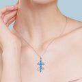 wholesale 925 Sterling Silver Blue Created Opal Cross Stethoscope Pendant Necklace for Nurses Gifts-0-2