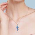 wholesale 925 Sterling Silver Blue Created Opal Cross Stethoscope Pendant Necklace for Nurses Gifts-0-2