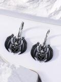 wholesale 925 Sterling Silver Black Bat Heart Chain Gothic Leverback Earrings-0-1