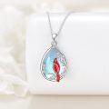 wholesale 925 Sterling Silver Teardrop Moonstone Red Cardinal Bird Vine Leaf Charm Necklace Pendant-0-1