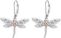 wholesale 925 Sterling Silver Dragonfly Earrings With Rose Gold Hearts-Dragonfly Leverback Earring