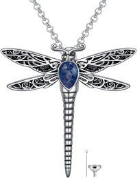 wholesale Sterling Silver Stone Dragonfly Urn Necklace for Ashes w Filling Tool-Stone-Lapis Lazuli