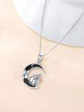 wholesale 925 Sterling Silver Crescent Moon with Wolf and Rose Necklace-0-5