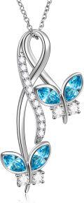 wholesale 925 Sterling Silver with Austrian Crystal Butterfly Necklace for Women, Elegant Light Blue Pendant, Adjustable Chain, Gift for Her-0-0