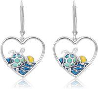 wholesale 925 Sterling Silver Sea Turtle Heart Leverback Dangle Earrings with Starfish and Wave Design - Ocean Beach s for Women & Sisters-Turtle With Sunshine Waves