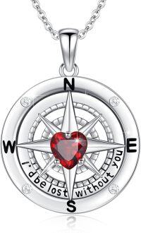 wholesale 925 Sterling Silver 12 Birthstones Nautical Compass Necklace for Women-01-January-Garnet