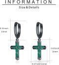 wholesale Black 925 Sterling Silver Green Stone Cross Huggie Hoop Dangle Earrings-0-1