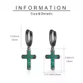 wholesale Black 925 Sterling Silver Green Stone Cross Huggie Hoop Dangle Earrings-0-1