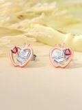 wholesale 925 Sterling Silver Heart-Shaped Red Crystal Apple Stud Earrings w/Book & Music Notes - Teacher Gift Jewelry-0-1
