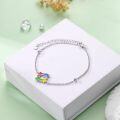 wholesale 925 Sterling Silver Puzzle Heart Charm Autism Awareness Bracelet with Colorful Enamel Accents - Adjustable Chain Gift for Women and Moms-0-1