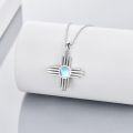 wholesale 925 Sterling Silver Cross Pendant with Blue Moonstone and Carnelian Stone Chain for Women  48cm Length-0-1
