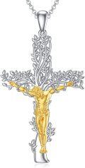 wholesale 925 Sterling Silver Olive Branch Tree of Life Jesus Christ Crucifix Pendant Necklace for Men & Women - Religious Jewelry with Chain (24)-0-0