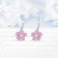 wholesale 925 Sterling Silver Pink Flower Leverback Earrings-0-2
