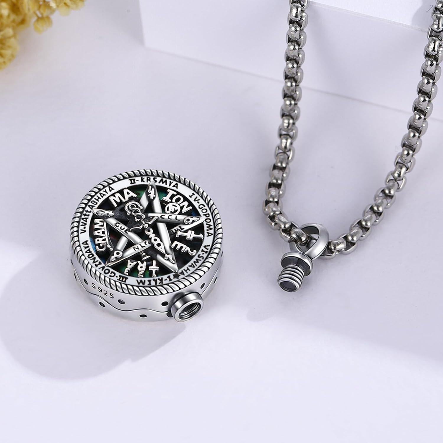 Sterling Silver Tetragrammaton Pentagram Pendant Amulet Necklace-0-3