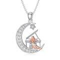 wholesale 925 Sterling Silver Crescent Moon with Star and Girl Playing Grand Piano Charm Necklace for Women-0-0