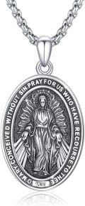 wholesale 925 Sterling Silver Oval Virgin Mary Pendant Necklace with Chain 45cm Length-0-0