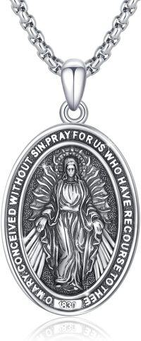 wholesale 925 Sterling Silver Oval Virgin Mary Pendant Necklace with Chain 45cm Length-A-Virgin Mary