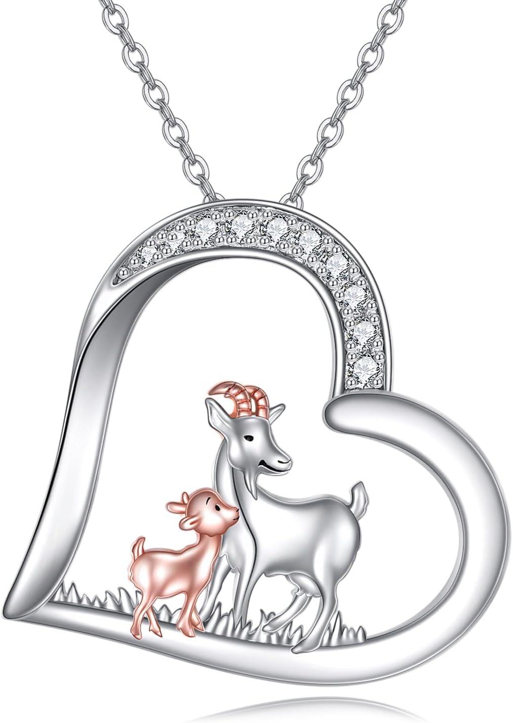 wholesale 925 Sterling Silver Goat Family Heart Pendant Necklace s for Women Animal Lovers-0-0