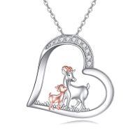wholesale 925 Sterling Silver Goat Family Heart Pendant Necklace s for Women Animal Lovers-goats