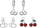 wholesale 925 Sterling Silver Red Garnet & White Gold Plated Cherry Drop Earring Sets for Women (Set of 3)-0-0
