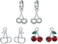 wholesale 925 Sterling Silver Red Garnet & White Gold Plated Cherry Drop Earring Sets for Women (Set of 3)-Cherry