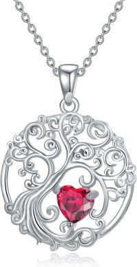 wholesale Sterling Silver Birthstone Tree of Life Necklace for Women-07-Jul-Ruby