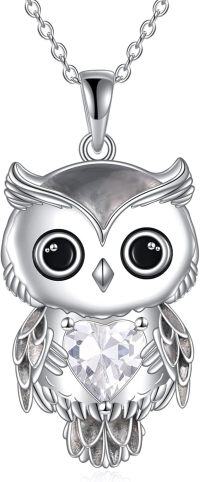 wholesale 925 Sterling Silver Birthstone Owl Pendant Necklace Jewelry Gift for Women-04-April