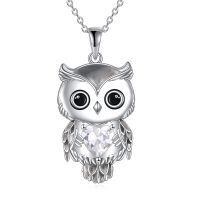 wholesale 925 Sterling Silver Birthstone Owl Pendant Necklace Jewelry Gift for Women-04-April