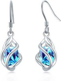 wholesale 925 Sterling Silver May Birthstone Dangle Drop Earrings Mother s Day Valentine s Birthday Anniversary Gifts for Women Girls-12-Dec-Blue Topaz