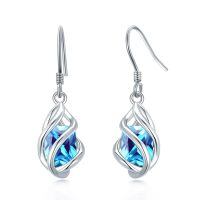 wholesale 925 Sterling Silver Twisted Design Yellow Gemstone Drop Earrings-12-Dec-Blue Topaz