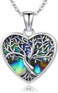 wholesale 925 Sterling Silver Abalone Shell Heart Tree of Life Pendant Necklace-0-0