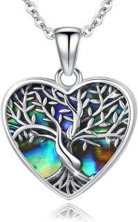 wholesale 925 Sterling Silver Abalone Shell Heart Tree of Life Pendant Necklace-silver