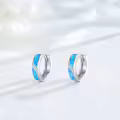 wholesale 925 Sterling Silver Blue Opal Viking Celtic Cross Huggie Hoop Earrings Wholesale 14g for Women Men Gifts-0-5