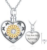 wholesale 925 Sterling Silver Sunflower Heart Urn Necklace for Ashes, Perfume & Keepsakes - Adjustable Chain, Hypoallergenic-01A-Sunshine Urn