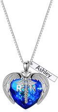 wholesale 925 Sterling Silver Blue Austrian Crystal RN NP LPN Caduceus Angel Heart Charm Nurse Graduation Gift Necklace-0-2