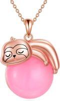 wholesale Rose Gold 925 Sterling Silver Pink Jade Sloth Pendant Necklace for Women Girls Mother's Day Gifts-0-0