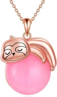 wholesale Rose Gold 925 Sterling Silver Pink Jade Sloth Pendant Necklace for Women Girls Mother's Day Gifts-pink