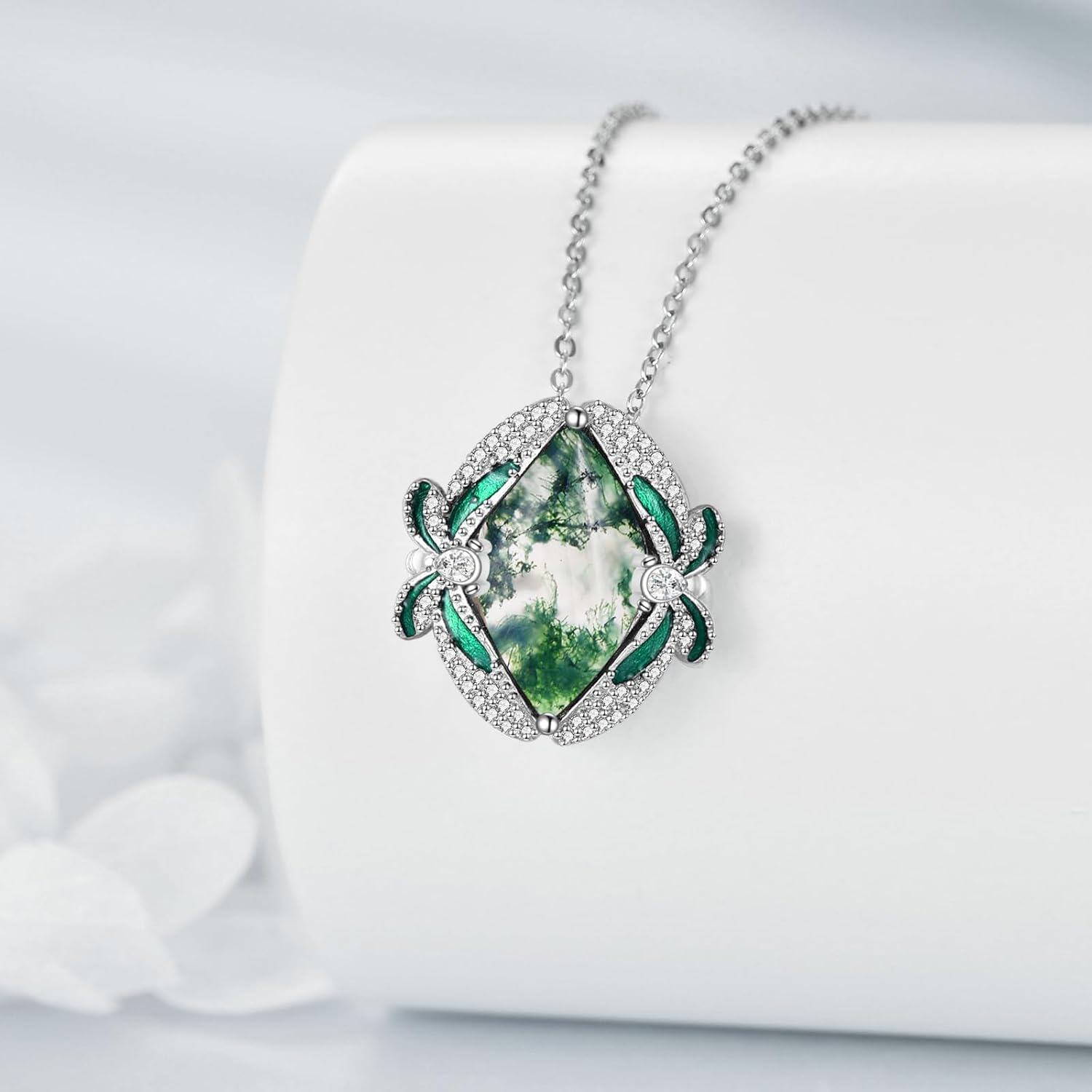 wholesale 925 Sterling Silver Green Moss Agate Dragonfly Pendant Necklace for Women s-0-2