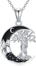 wholesale 925 Sterling Silver Black Onyx Tree of Life Crescent Moon Pendant Necklace for Women Wife Girlfriend-0-0