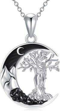 wholesale 925 Sterling Silver Black Onyx Tree of Life Crescent Moon Pendant Necklace for Women Wife Girlfriend-Coulp Hug-Tree