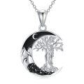 wholesale 925 Sterling Silver Crescent Moon Tree Of Life Couple Pendant Necklace With Black Crystals-0-0