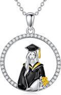 wholesale 925 Sterling Silver Round CZ Enamel Graduation Girl Pendant Necklace-0-0
