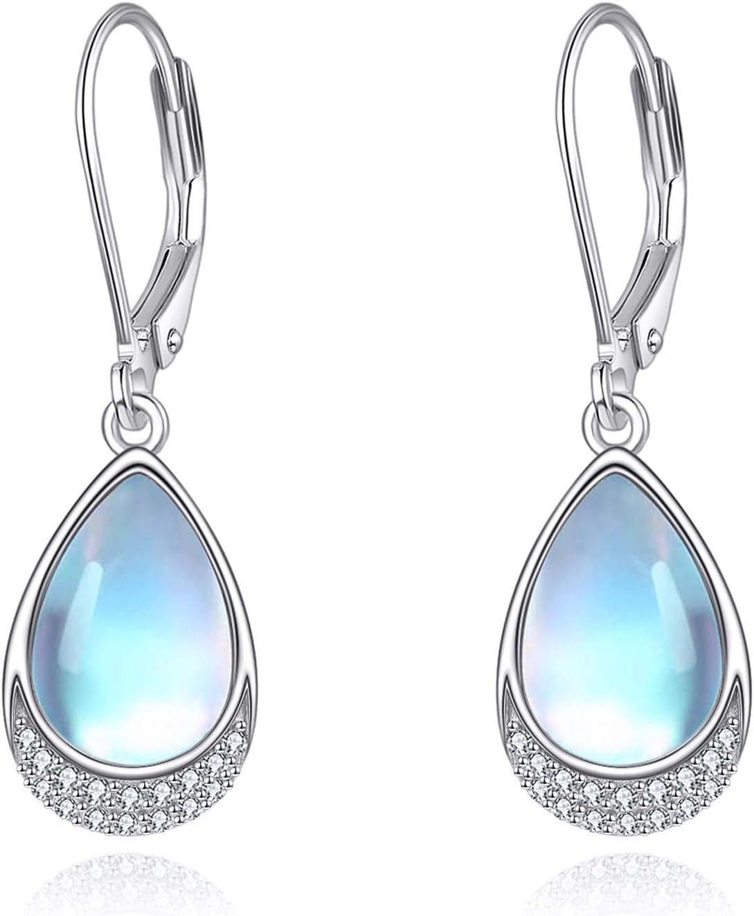 Sterling Silver Moonstone Dangle Drop Earrings Leverback Jewelry-0-0