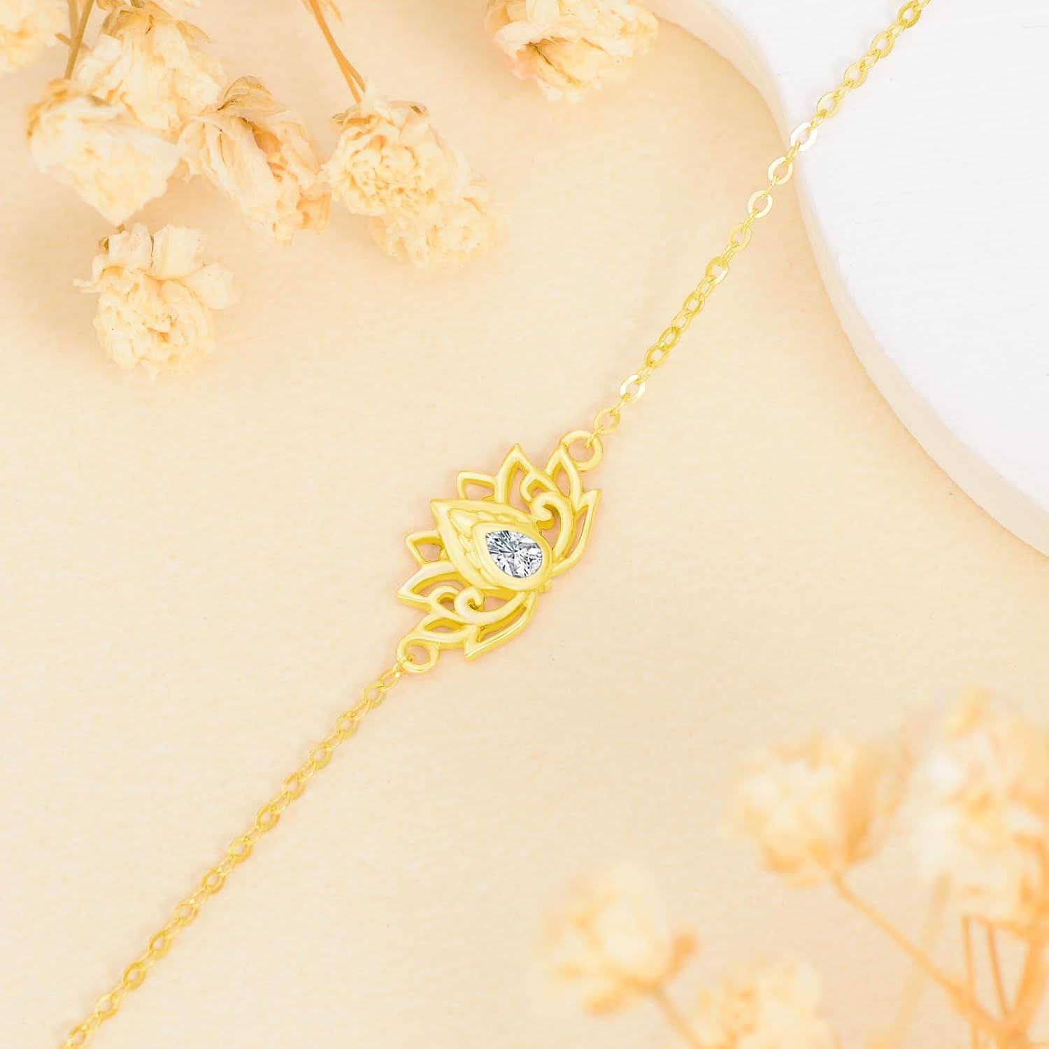 wholesale 18K Gold Lotus Flower Bracelet with Diamond Accent - Birthday & Christmas Gifts for Women-0-3