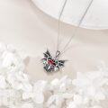 wholesale 925 Sterling Silver Bat Heart Pendant Necklace with Red Stone and Devil Horns for Women Men  48cm Chain Length-0-2