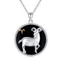 wholesale 925 Sterling Silver Aries Zodiac Sign Black Onyx Gemstone Pendant Necklace for Women Men Astrology s (Aries)-0-0