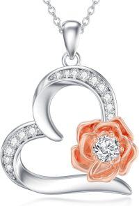 wholesale 925 Sterling Silver 925 Rose Gold Plated Cubic Zirconia Flower Pendant Necklace-Rose