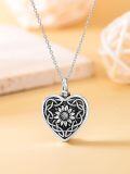 wholesale 925 Sterling Silver Heart Sunflower Cremation Pendant Urn Necklace for Ashes with Funnel and Fill Kit - Memorial Keepsake Jewelry-0-2