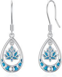 wholesale 925 Sterling Silver Teardrop Blue Enamel Flower Drop Earrings with Celtic Knot and Turquoise Accents-Lotus Flower Earrings
